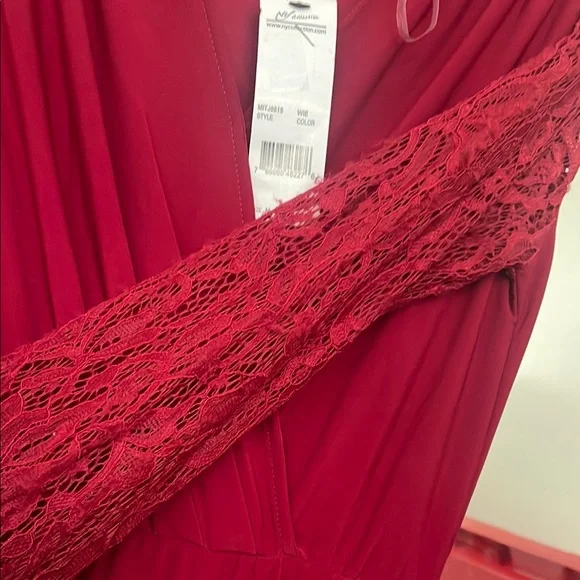 NY Collection Red Lace Sleeve Jumpsuit with V-Neck - Picture 5 of 5